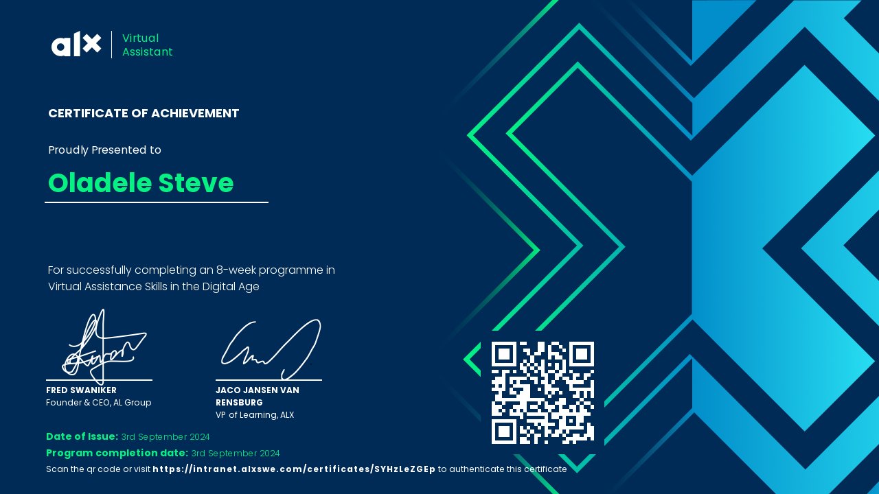ALX Virtual Assistance certificate